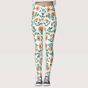 Twee afbeeldingen van bloemige leggings tonen 