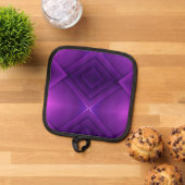 Twee afbeeldingen van een paarse pannenlap met een (Top down)