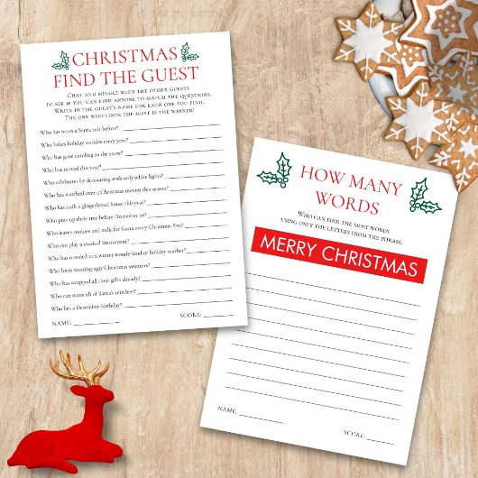 Twee afdrukbare kerstspellen kaart