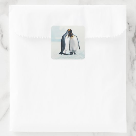 Twee affectionerende pinguïns vierkante sticker (Tas)