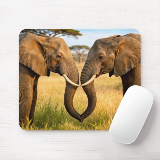 Twee Afrikaanse Olifanten In Savannah Gras Muismat (Met muis)