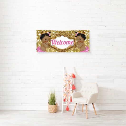Twee Afrikaanse prinsessen|Roze & Gouden Glitter W Spandoek (Insitu)