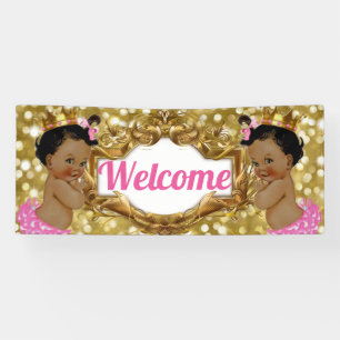 Twee Afrikaanse prinsessen Roze & Gouden Glitter W Spandoek
