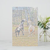 Twee afspeelbare pinto-verf-paarden ontwerpen voor briefpapier (Staand voorkant)