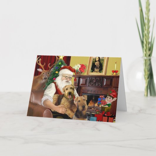 Twee Airedales van Sinterklaas Feestdagen Kaart (Voorkant)