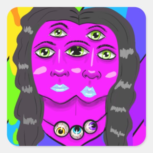 Twee aliens verenigd in het oog vierkante sticker (Voorkant)