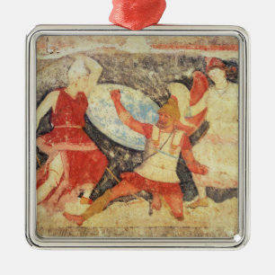 Twee Amazons in gevechten met een Grieks Metalen Ornament