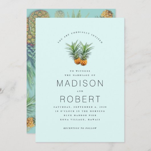Twee anananassen Hawaiian Theme Wedding Invitation Kaart (Voorkant / Achterkant)