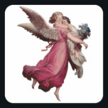 Twee Angels in vlucht Vierkante Sticker<br><div class="desc">angel angels baby cupid,  luxury child painting paint,  art fait h party flower,  cloud merry xmas sky,  vintage heaven wings girl,  lovely little clouds cute,  drawing valentine feather cherub,  guardian beautiful cheerful christmas,  love mother christian illustration,  angels gel baby cupid, </div>