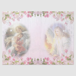 Twee Angels met Vloeiende Grens op Roze Decoupage Tissuepapier
