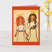 Twee Angels, mooie kunst van Rosebeth 1995 Kaart (Gele Bloem)