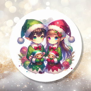 Twee anime elfen   Schattige kerstfeest Ronde Sticker