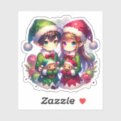 Twee anime elfen | Schattige kerstfeest Sticker (Vel)