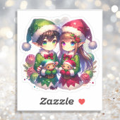 Twee anime elfen | Schattige kerstfeest Sticker