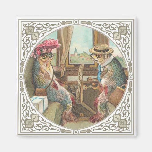 Twee antropomorfe vissen op een trein magneet (Voorkant)