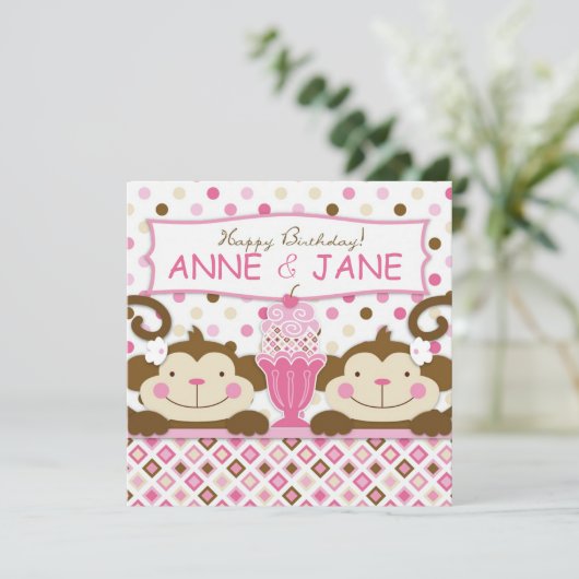 Twee apen en ijskap op zondag kaart (Staand voorkant)