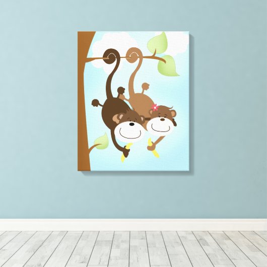 Twee apen schilderkunst canvas afdruk (Insitu (Houten vloer))