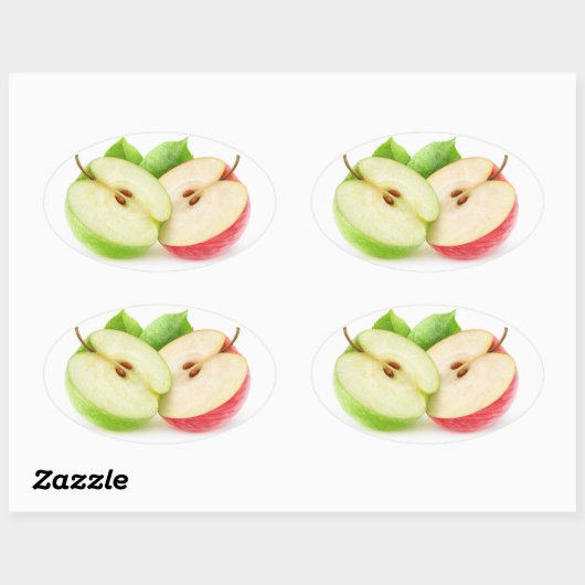 Twee appelhelften ovale sticker (Vel)