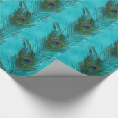 Twee Aqua Peacock Feathers Cadeaupapier (Hoek)