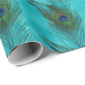 Twee Aqua Peacock Feathers Cadeaupapier (Rol Hoek)
