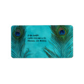 Twee Aqua Peacock Feathers Etiket (Voorkant)