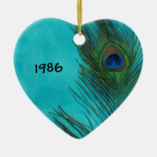 Twee Aqua Peacock Feathers Keramisch Ornament (Voorkant)