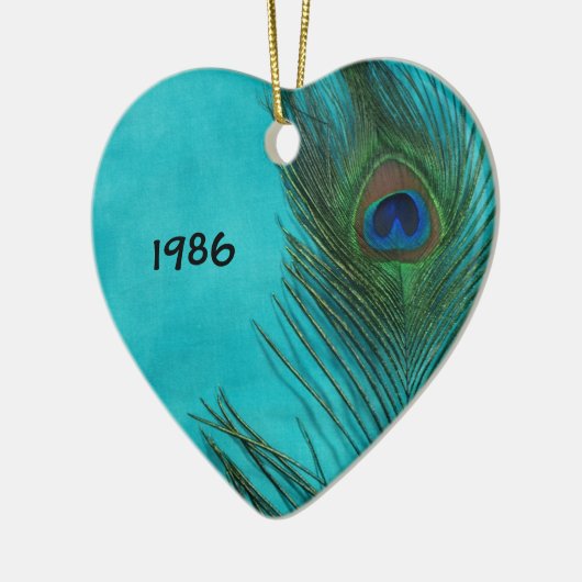 Twee Aqua Peacock Feathers Keramisch Ornament (Links)