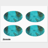 Twee Aqua Peacock Feathers Ovale Sticker (Vel)