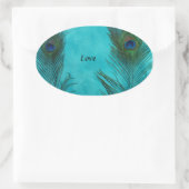 Twee Aqua Peacock Feathers Ovale Sticker (Tas)
