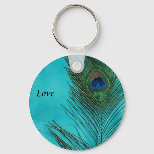Twee Aqua Peacock Feathers Sleutelhanger (Voorkant)