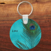 Twee Aqua Peacock Feathers Sleutelhanger (Voorkant)