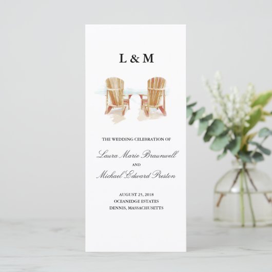 Twee aquarel Adirondack stoelen | Ceremony-program Programmakaart (Staand voorkant)