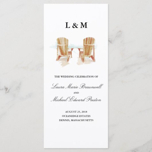 Twee aquarel Adirondack stoelen | Ceremony-program Programmakaart (Voorkant)
