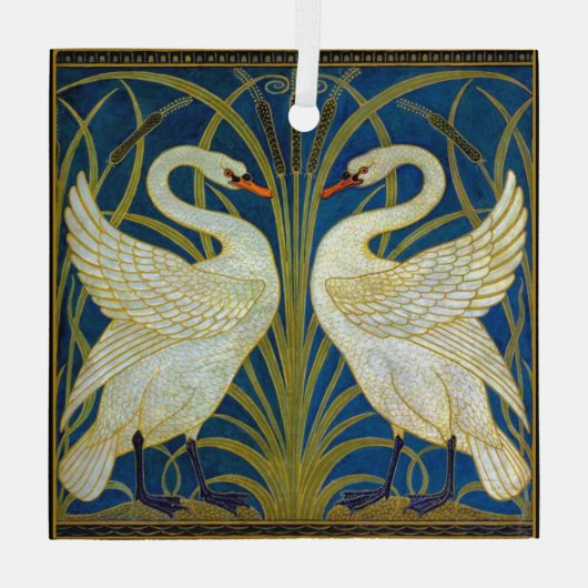 Twee Art Deco Swans Glas Ornament (Achterkant)