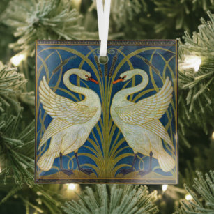 Twee Art Deco Swans Glas Ornament