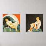 Twee  Art Deco Vrouwen door S. Chompre Muurkunst Sets<br><div class="desc">Left Design: afbeelding met een elegante vrouw die zit en ontspant op een bank naast een tafel met een kopje koffie en een koffiepot. De liggende vrouw van S. Chompre. Right Design: illustratie art deco dagelijks leven afbeelding met een elegante dame zitten en ontspannen tijdens het roken van een sigaret....</div>