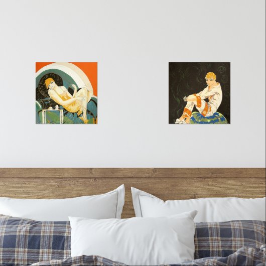Twee Art Deco Vrouwen door S. Chompre Muurkunst Sets (Slaapkamer)