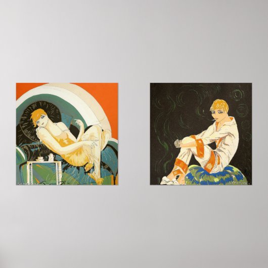 Twee  Art Deco Vrouwen door S. Chompre Muurkunst Sets (Voorkant)