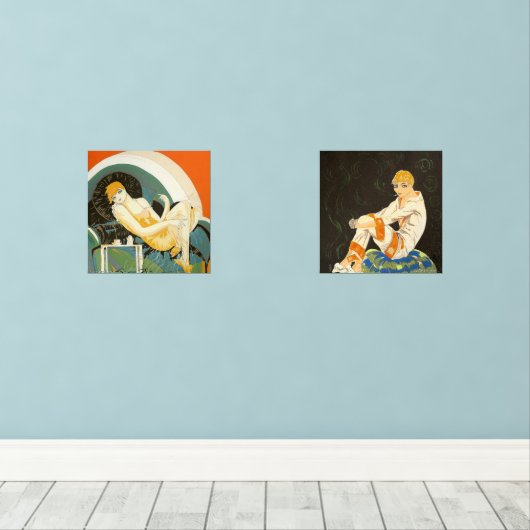 Twee Art Deco Vrouwen door S. Chompre Muurkunst Sets (Houten vloer)