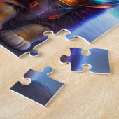 Twee Astronaut Katten Neon Lichten Kleurrijke Katt Legpuzzel (Zijkant)