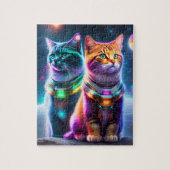 Twee Astronaut Katten Neon Lichten Kleurrijke Katt Legpuzzel (Verticaal)