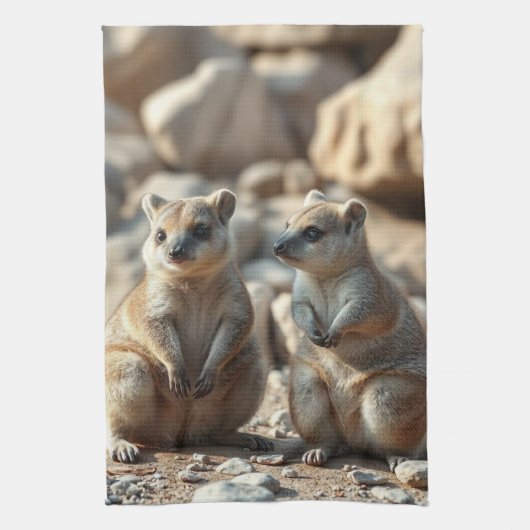 Twee Aussie Rottnest-eiland Quokkas, Theedoek (Verticaal)