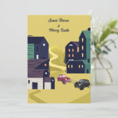 Twee auto's Houses Hill Road Hearts Weddenschap Kaart (Staand voorkant)