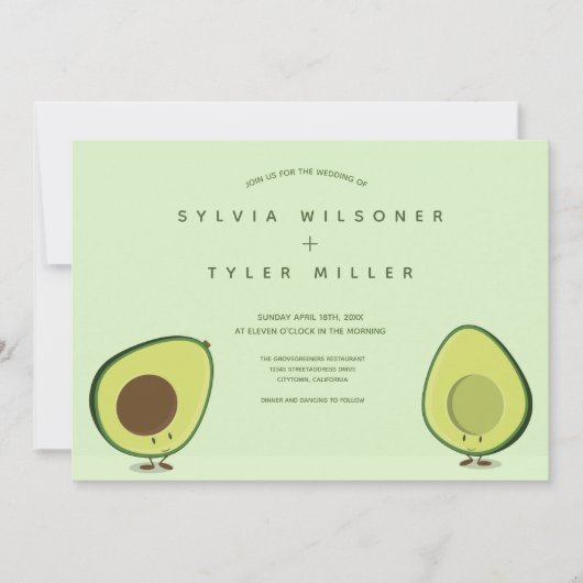 Twee avocado helften groene illustratie bruiloft kaart (Voorkant)