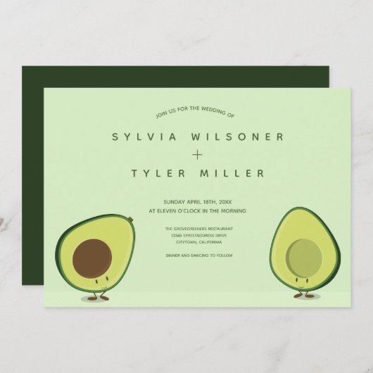 Twee avocado helften groene illustratie bruiloft kaart (Voorkant / Achterkant)