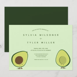 Twee avocado helften groene illustratie bruiloft kaart