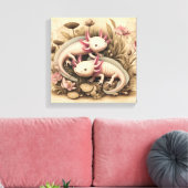 Twee Axolotls met Vintage Botanische Touch Canvas Afdruk (Insitu (Woonkamer))