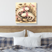 Twee Axolotls met Vintage Botanische Touch Canvas Afdruk (Insitu (Slaapkamer))