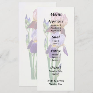 Twee baardirissen, één wijnrood, één paars menu