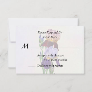 Twee baardirissen, één wijnrood en één paars RSVP kaartje